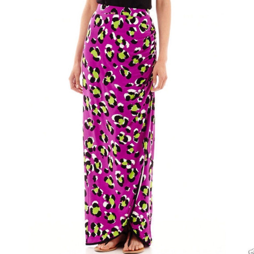 S O L D Gathered-Front Sarong Maxi Skirt Purple Feline